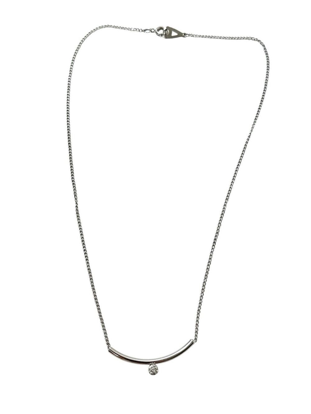 Vintage Artistry Sterling Silver Diamond Curved Bar Necklace 15” Dainty